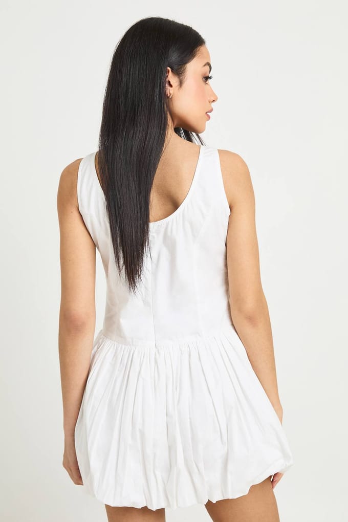 boohoo Dames Katoenen Popeline Mini-jurk Met Ballonzoom En Racerback | Wit | Maat: 36