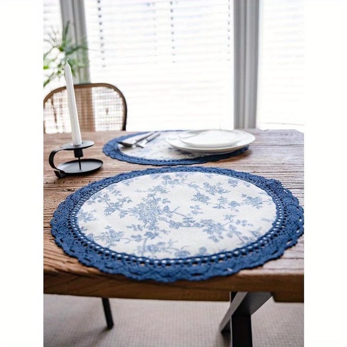 1 stuks placemat met bloemenpatroon 30cm round veelkleurig