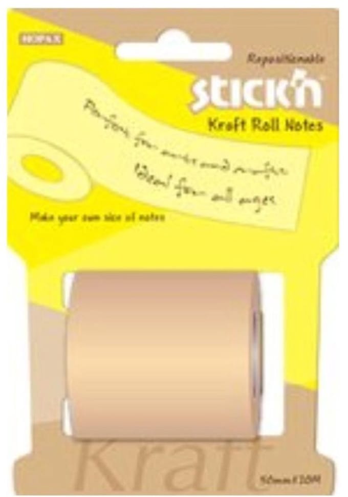 Stick'n Roll notes - Navulling - Verplaatsbaar - 50mm - 10 Meter - Kraft - Sticky notes