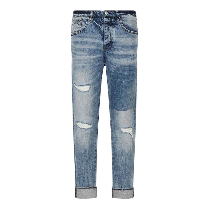 Armani Exchange Heren Versleten Tapered Jeans (Indigo)
