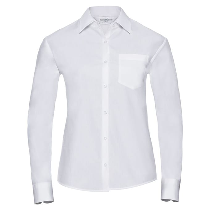 Russell Collection Dames/Dames Klassiek Popeline Easy-Care Overhemd met Lange Mouwen (Wit)