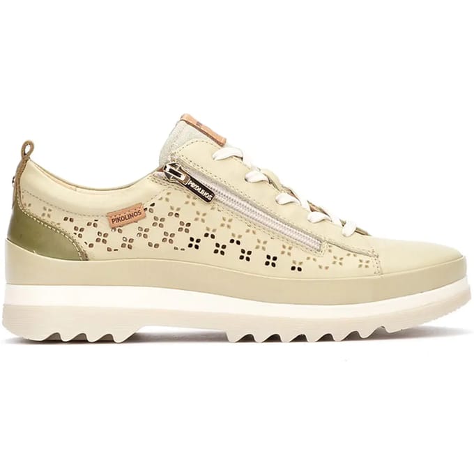 Pikolinos dames sneakers van appelgroen leer met veters en ritssluiting - Vigo