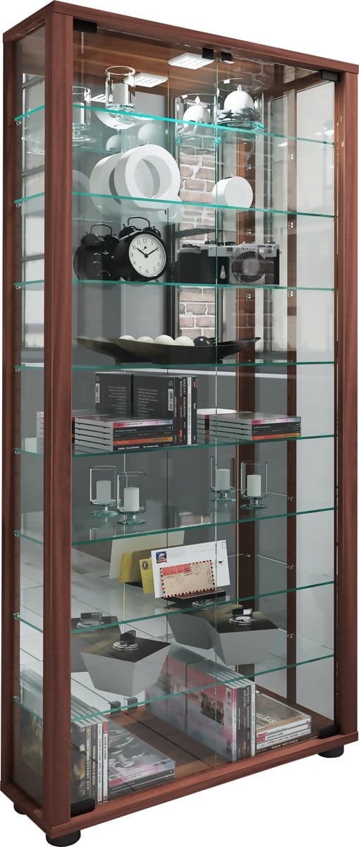 Houten vitrinekast Verzamelvitrine Staande vitrinekast Lumo Maxi spiegel