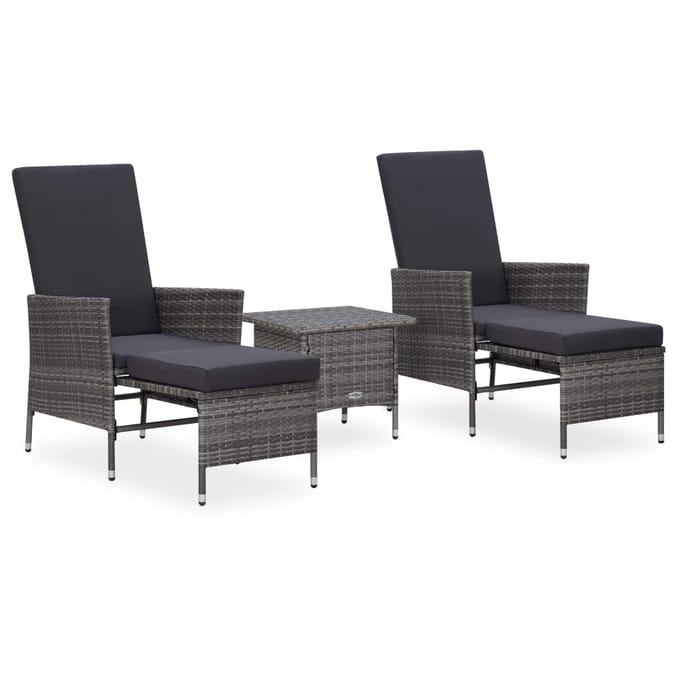 vidaXL - 3-delige - Loungeset - met - kussens - poly - rattan - grijs