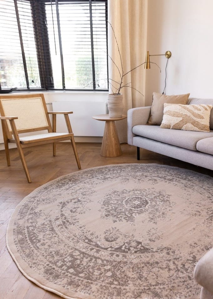 Rond vintage vloerkleed Keshan Zand/Beige - Rond 190 Ø - (L)