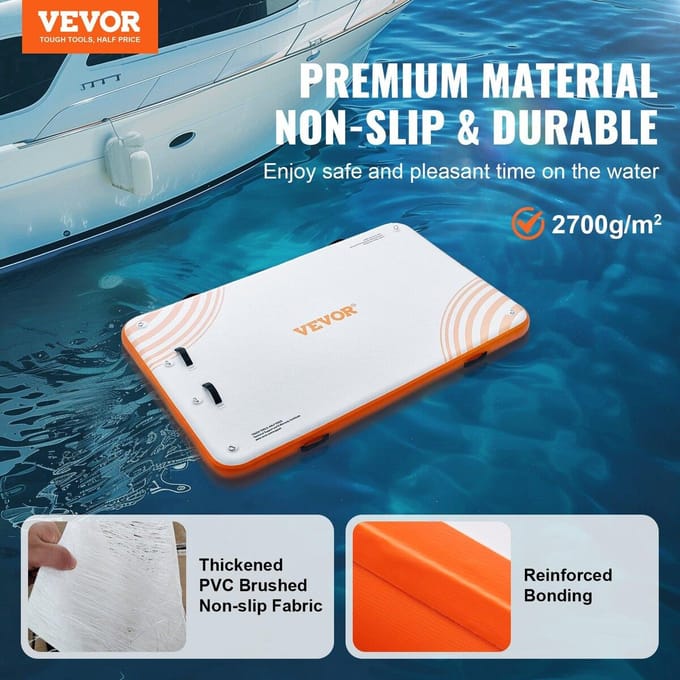 Opblaasbaar drijvend dok, 8 x 5FT Opblaasbaar dokplatform, Antislip Water Drijvend Dokmat met Draagbare Draagtas & Afneembare Ladder, Drijvend