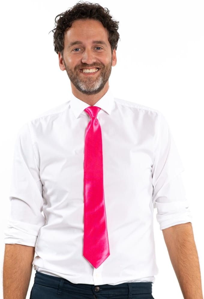 Partychimp Stropdas Neon Pink 50 Cm Carnavalskleding Heren Carnaval Accessoires - Neon Roze - Polyester