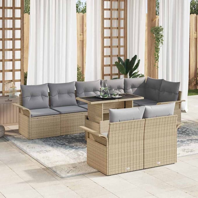 vidaXL Tuin Sofa Set 9 st Beige Poly riet