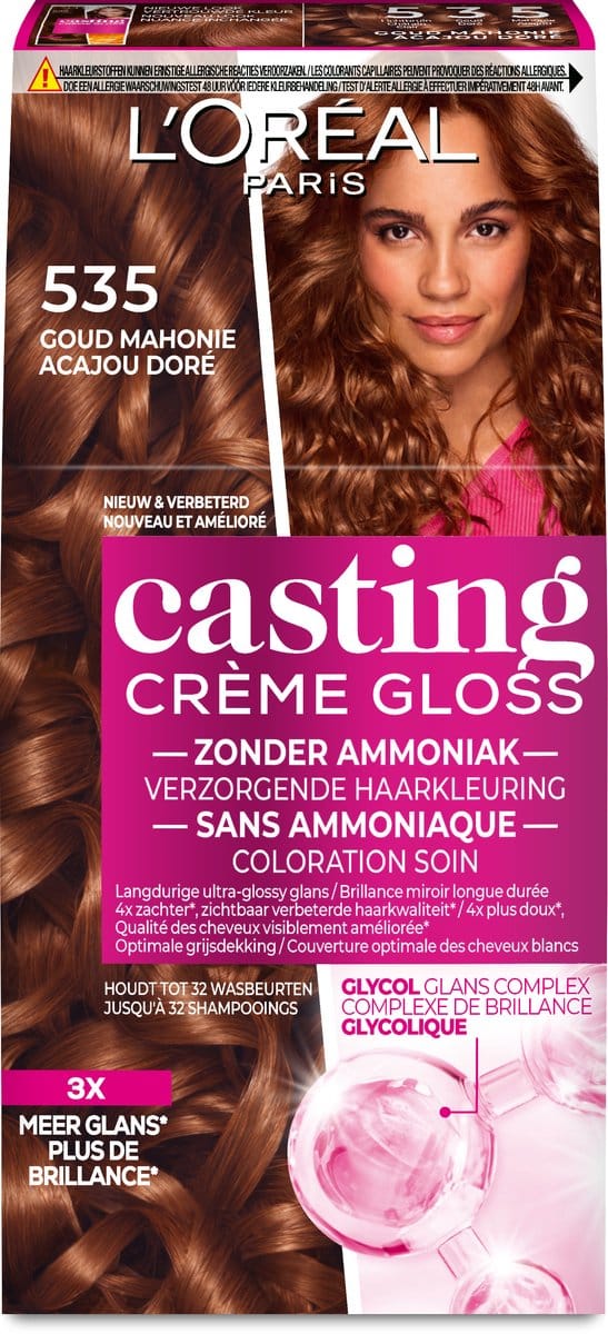 L'Oréal Paris Casting Crème Gloss Licht Goud Mahoniebruin 535 - Semi-permanente Haarkleuring Zonder Ammoniak