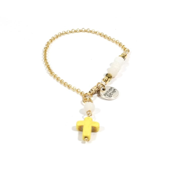 Heaven Eleven dames Armband goudkleurig plating - rozequartz - kruisje