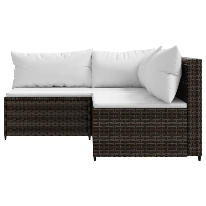 vidaXL - 3-delige - Loungeset - met - kussens - poly - rattan - bruin
