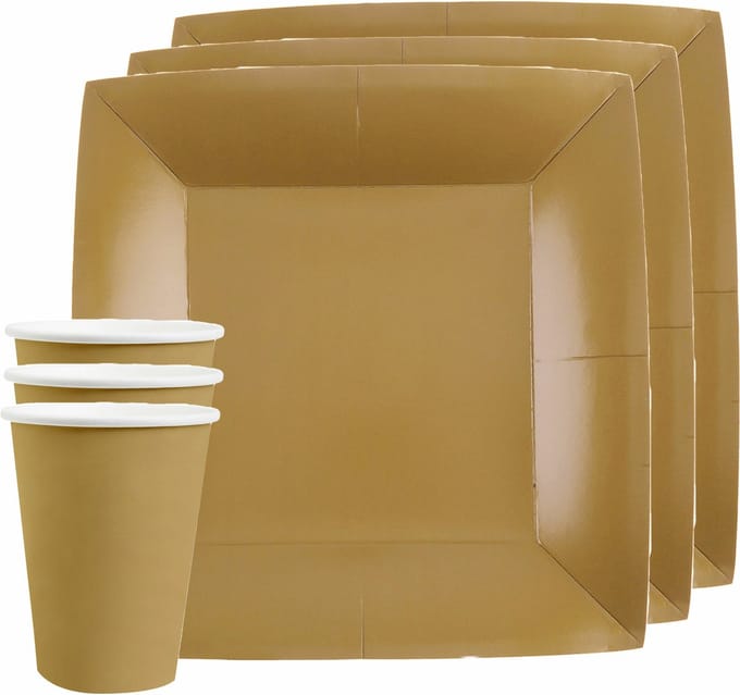 Santex feest/verjaardag servies set - 20x bordjes en bekertjes - goud - karton
