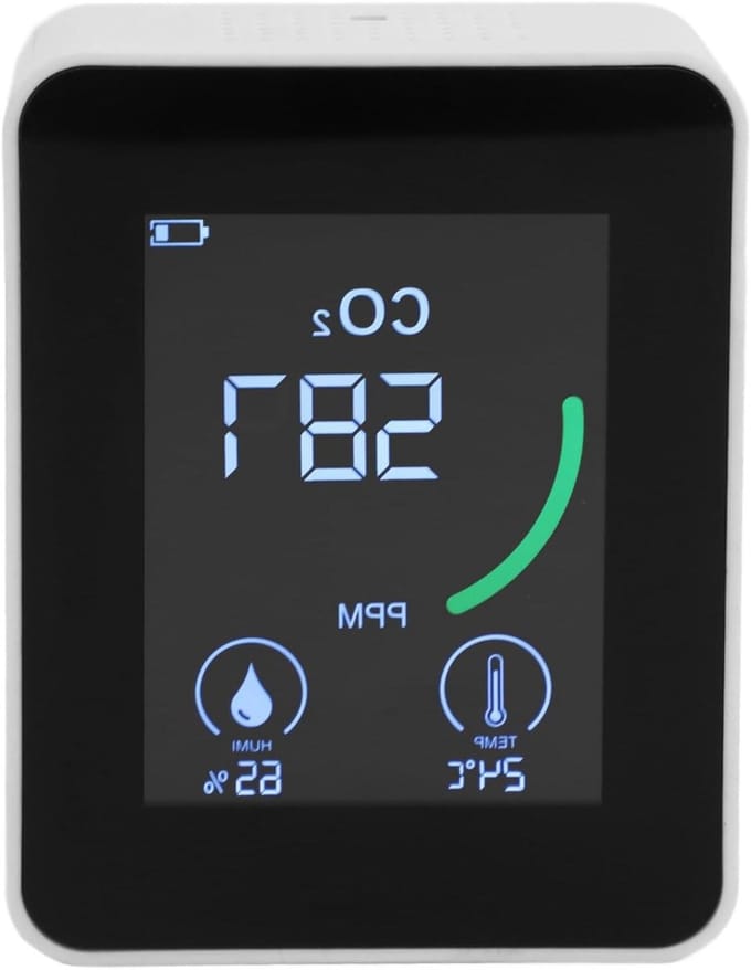 Luchtkwaliteitsmeter - CO2-meter Hygrometer - Binnenshuis Luchtkwaliteit - NDIR Infrarood Sensor - Realtime Detectie - Wit
