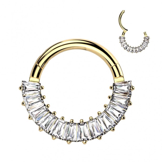 Piercing titanium 12lined Baguette clicker ring 1.2x8 - goud - LMPiercings