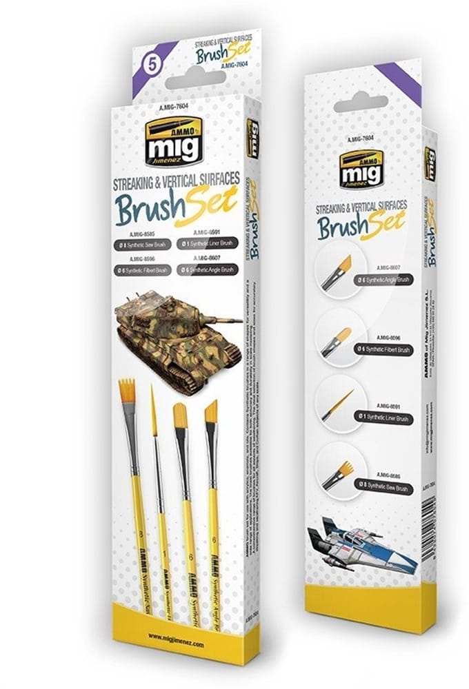 AMMO by Mig Jimenez Hobbypenseel - MIG 7604 Streaking - Vertical Surfs Brush Set Penseel