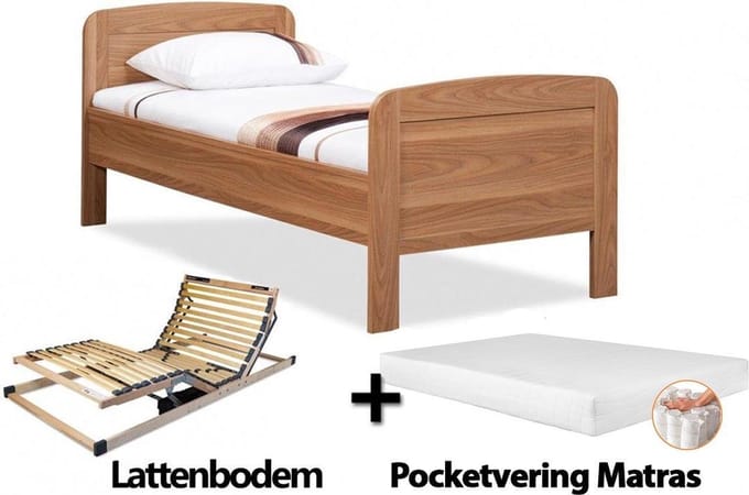 Complete set ledikant Senioren / seniorenbed 90x200cm eiken - Pocketvering Matras