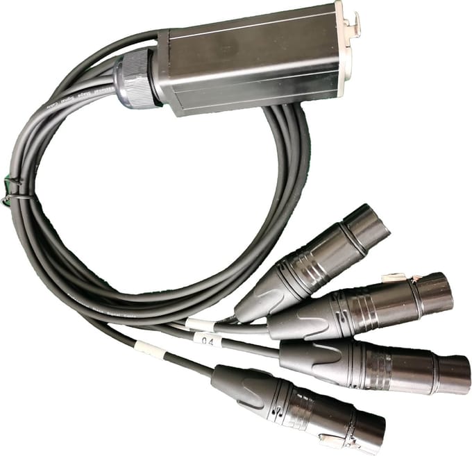 BOS Label - 4x 5 pin XLR over ethernet - Ethercon XLR 5 pin split - 4X Female 5 pin XLR - 1x RJ45 - CAT6 - AES Ready 110 ohm
