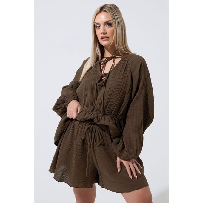 Limited Collection Chocoladebruine Mousseline Shorts Size 44