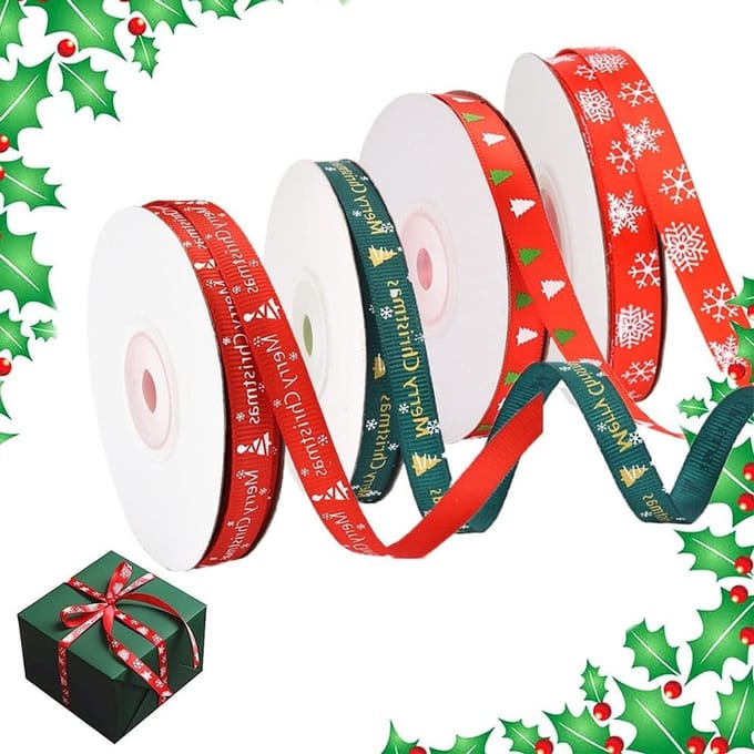 Kerstlinten in 4 verschillende modellen, 10mm breed, 36 meter lang voor cadeaus, versieringen en haaraccessoires
