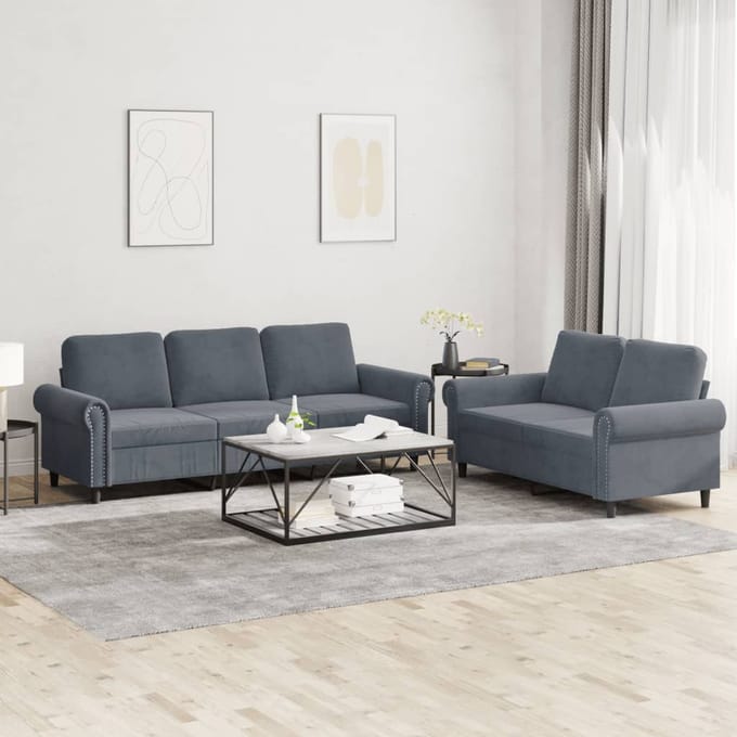 vidaXL - 2-delige - Loungeset - met - kussens - fluweel - donkergrijs