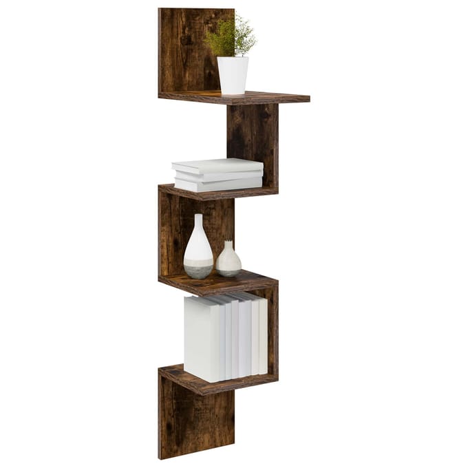 vidaXL - Wandplank - Muurmontage - Gerookt - eiken - 32 - x - 21 - x - 107 - cm