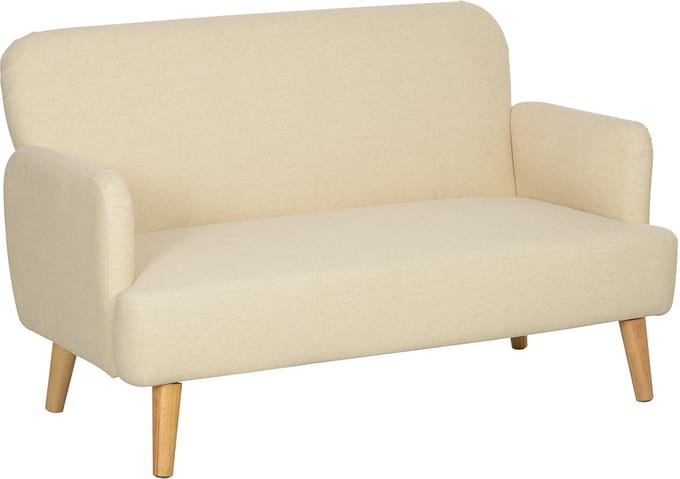 HOMCOM-2 Sitzer Sofa-Samt-130L x 74B x 79H cm-Cremeweiß