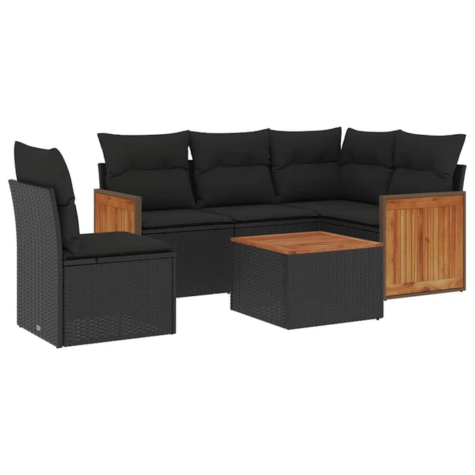 vidaXL - 6-delige - Loungeset - met - kussens - poly - rattan - zwart