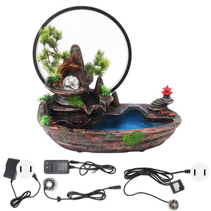 Fontaine Cascade Eau Circulante Fontaine Cascade de Méditation avec Atomiseur LED pour Intérieur black