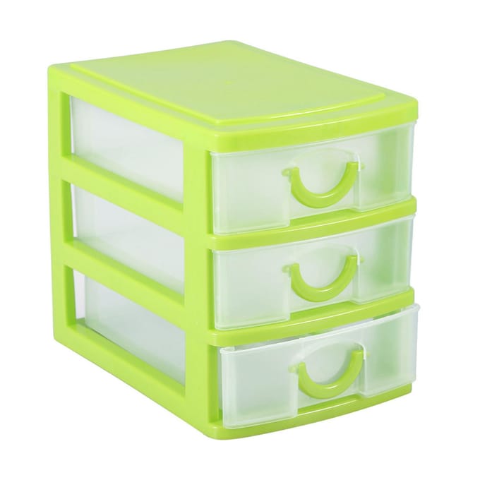 Lade organizer sieraden make-up opbergdoos plastic container koffer (3 lagen groen) beige