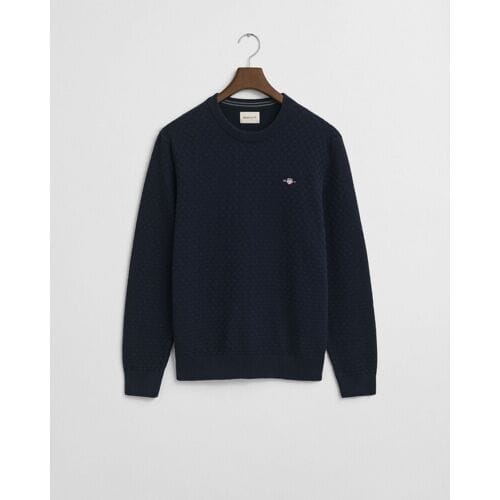 Gant Trui Uni Color Cotton Micro Texture Crew Neck Avond Blauw / male