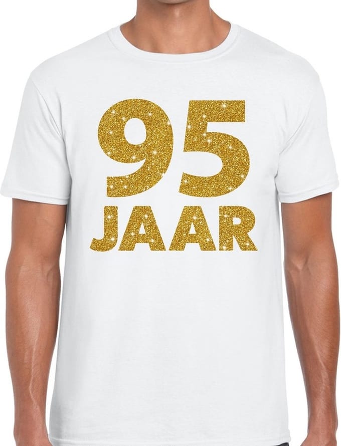 95 jaar goud glitter verjaardag t-shirt wit heren - verjaardag shirts M
