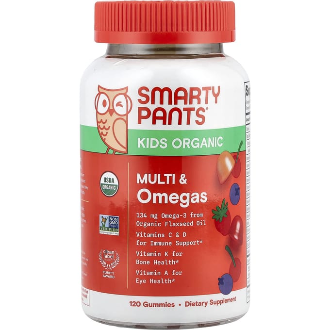 SmartyPants, Kids Organic, Multi en Omega Gummies, Gemengde Bessen en Kersensmaak, 120 Gummies