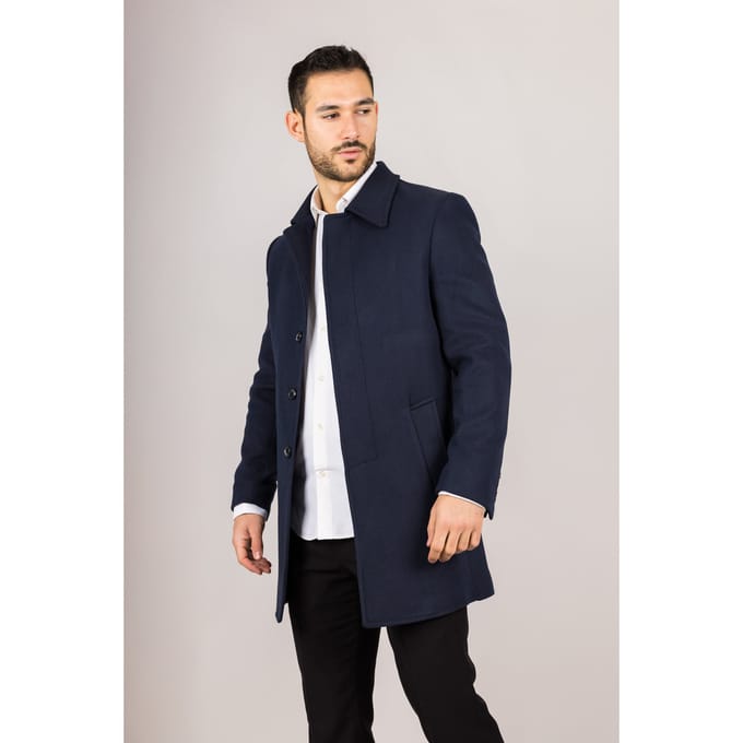 Heren wolmix klassieke kraag marineblauwe overjas