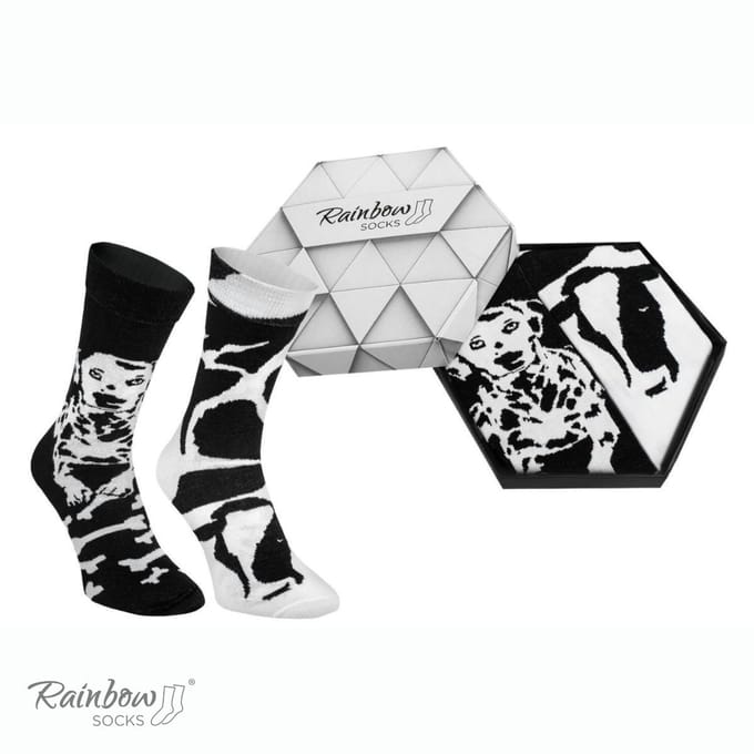 Rainbow Socks - Dalmatiër en Koe Motief - Zwart en Wit - Maat 41-46