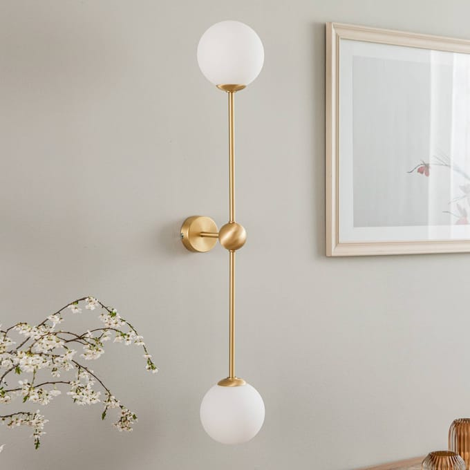ALDEX Wandlamp Alison, 2-lamps, messing/wit, 89 cm