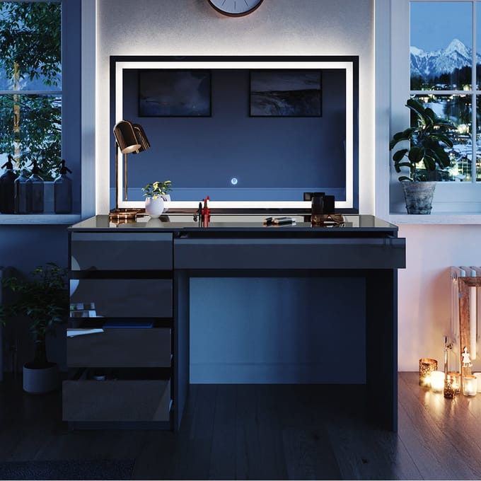 Vicco Sherry Kaptafel met licht – 120 cm met LED-spiegel Antraciet