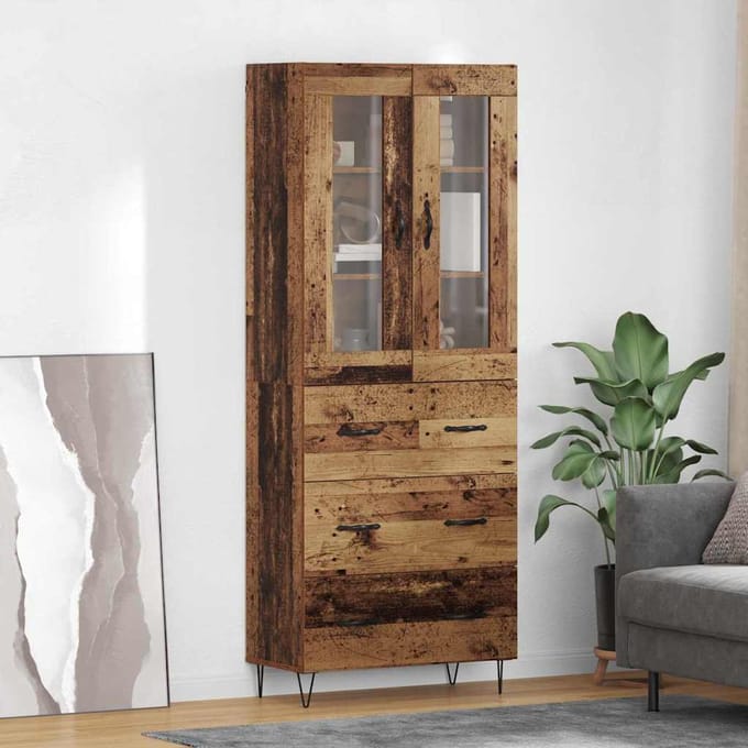 vidaXL - Highboard - Oud - Hout - 69,5 - x - 34 - x - 90 - cm - Bewerkt - hout