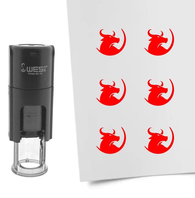 CombiCraft Stempel stier 10mm rond rode inkt - per 1 stuk