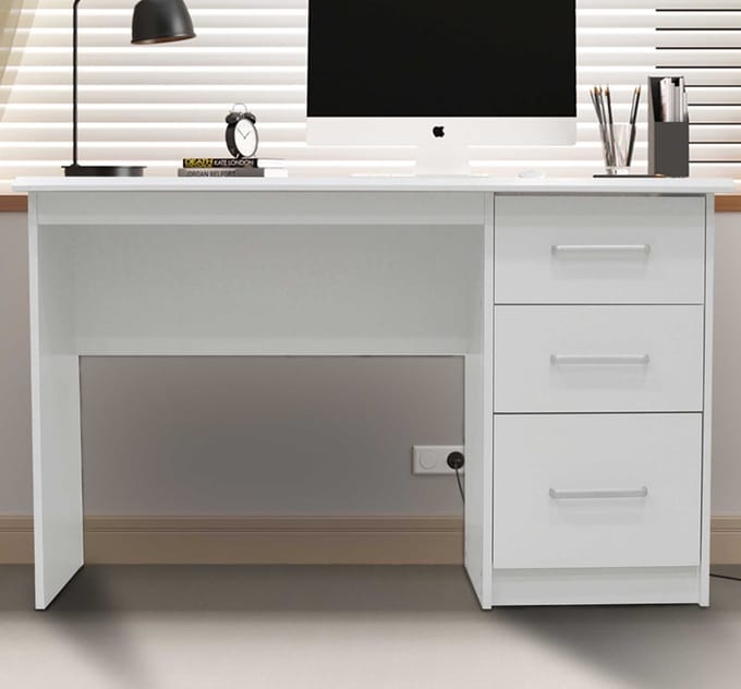 Bureau Mateo 121x60x75cm Met Drie Lades - Wit - Rousseau - Bureau - Wit - MDF