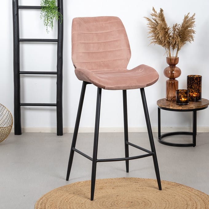 Bronx71® Velvet barkruk Toby roze 71 cm - barstoel