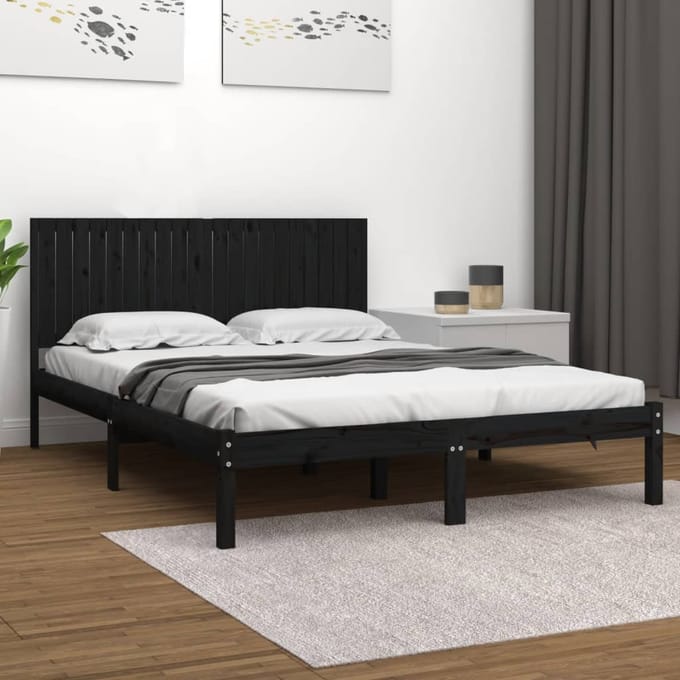 vidaXL - Bedframe - massief - grenenhout - zwart - 200x200 - cm