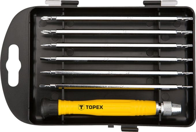 Topex 39D551 - Precisie Schroevendraaierset - 7 Stuks - Dubbele Grot - Ergonomische Handgreep