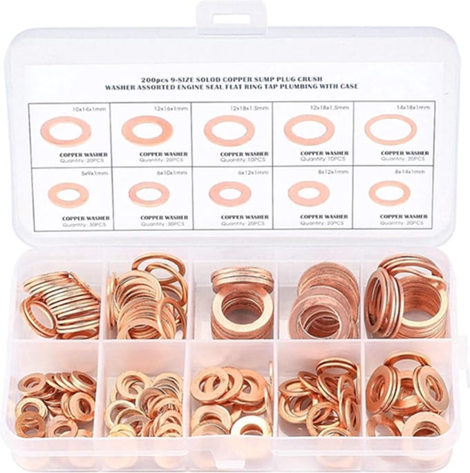 200stuks koperen sluitringen assortiment doos (M5, M6, M8, M10, M12, M14)