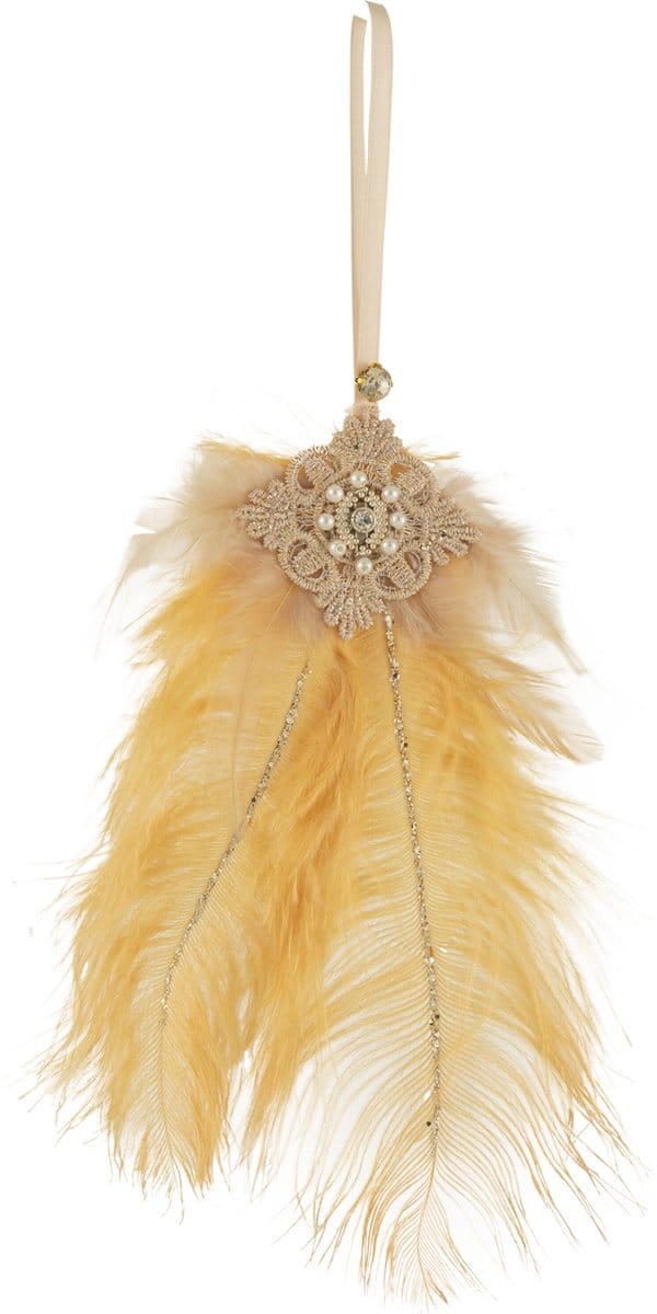 J-Line hanger Pluim Strass - veren - geel