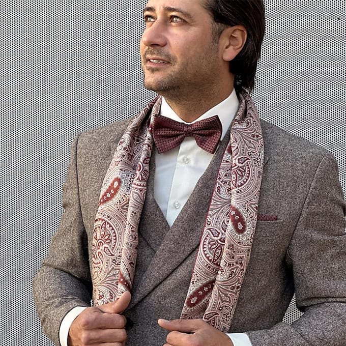 Sir Redman - Sjaals - herensjaal Hanson - bordeauxrood / taupe / wit