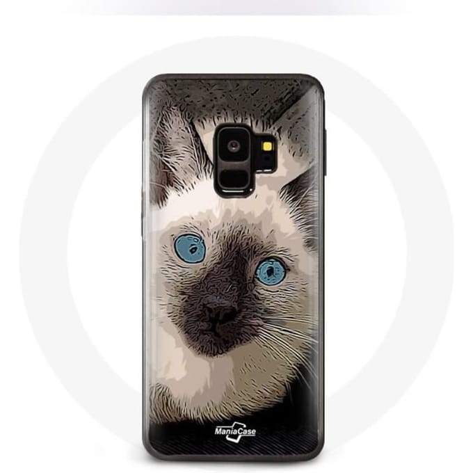Case voor Samsung Galaxy S9 Zwart-witte Siamese kat met blauwe ogen
