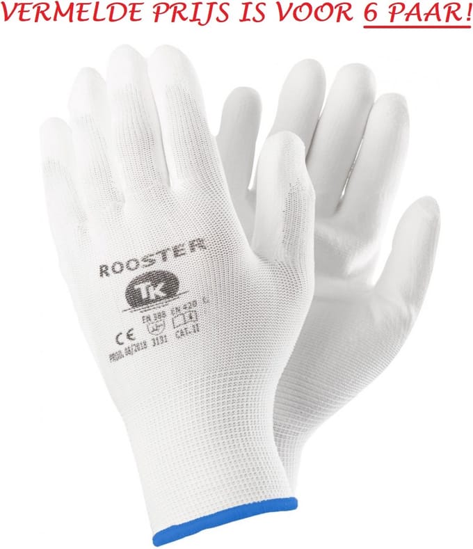 Rooster TK - werkhandschoenen heren - PU wit - maat 11 XL - 6 paar
