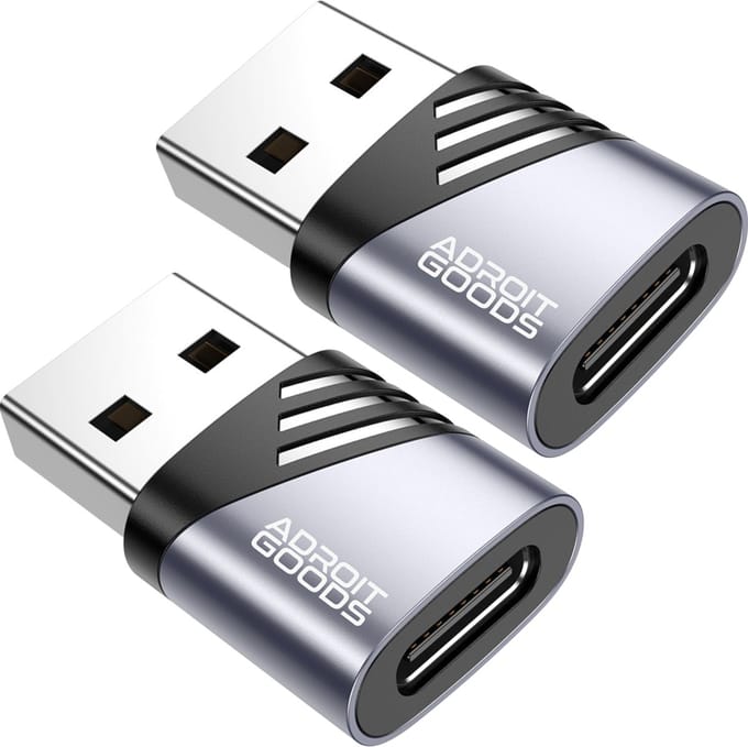AdroitGoods 2x USB-A naar USB-C Adapter - USB 2.0 - Converter - Aluminium Grijs