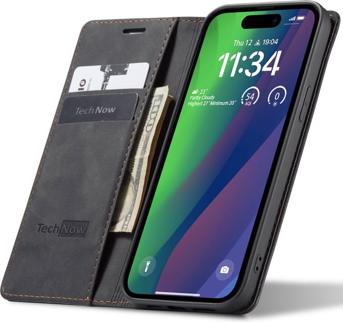 Hoesje geschikt voor iPhone 15 Plus - Book Case Leer Slimline Zwart