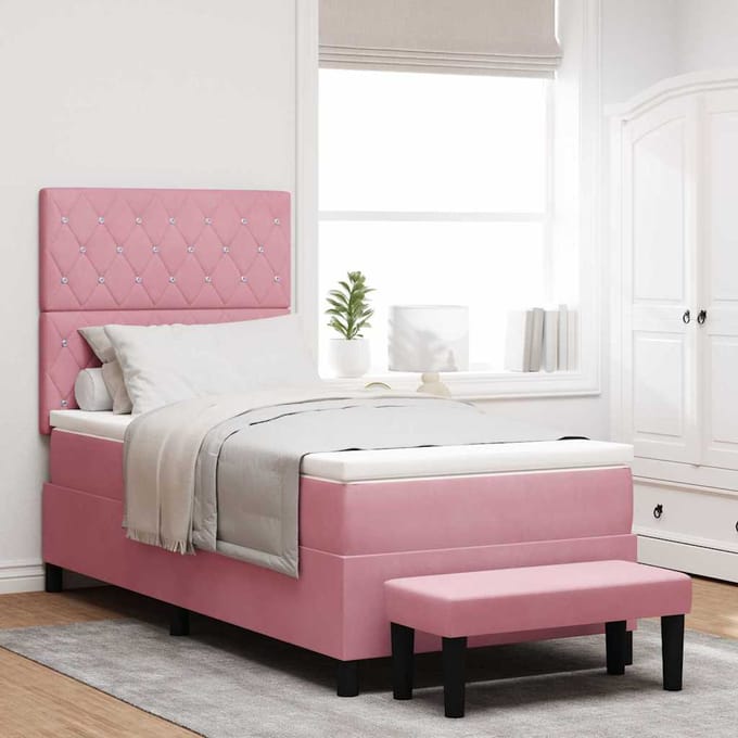 vidaXL - Boxspring - bed - met - hoofdeinde - Roze - 200 - x - 90 - cm - Fluweel